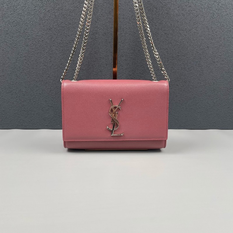 YSL 豆沙色銀扣魚子醬牛皮Kate鏈條包-0