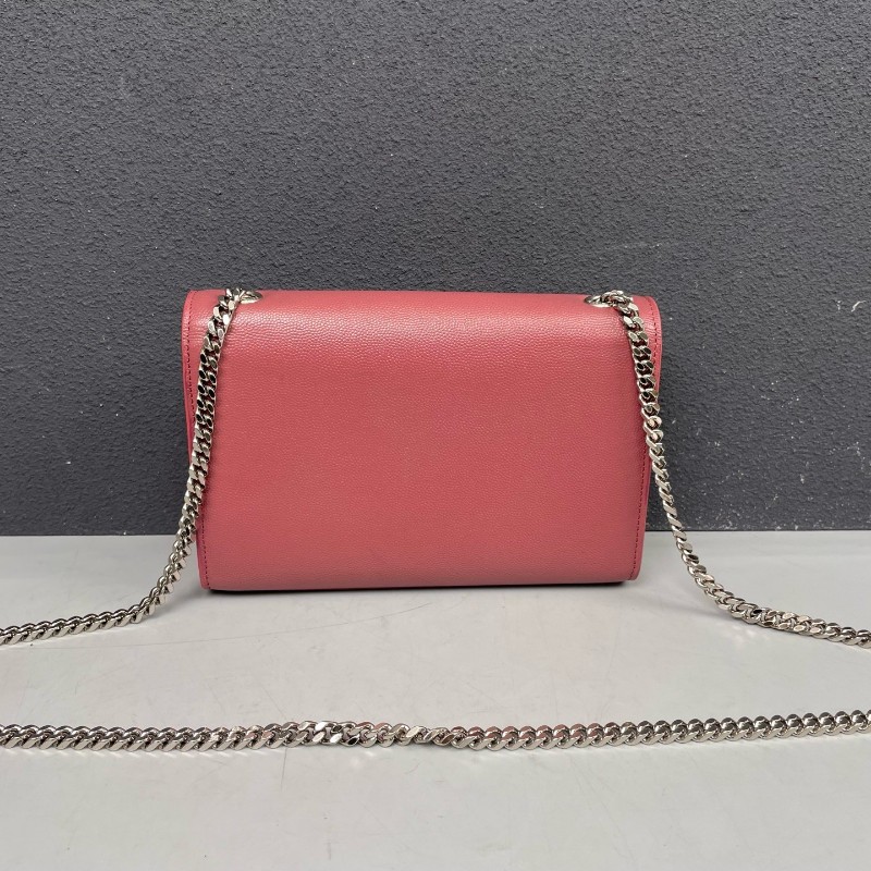 YSL 豆沙色銀扣魚子醬牛皮Kate鏈條包-1