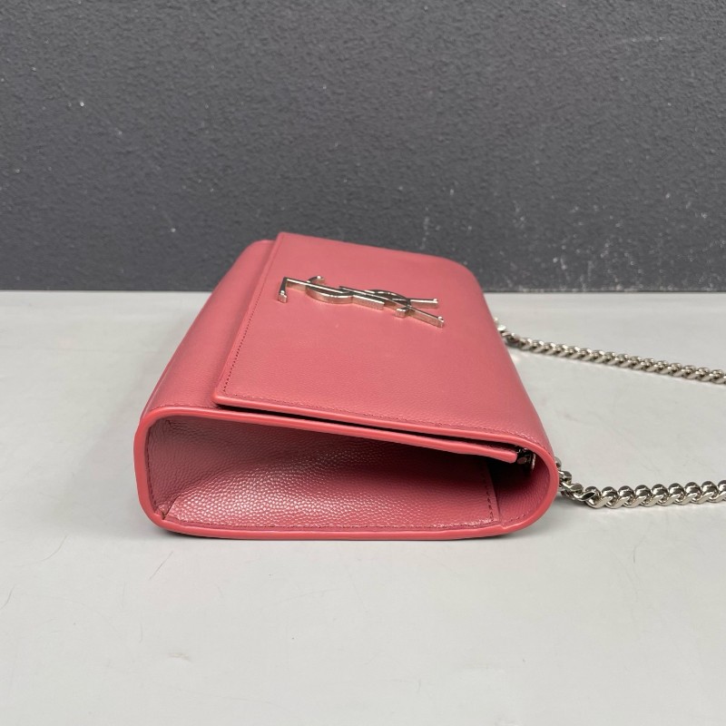 YSL 豆沙色銀扣魚子醬牛皮Kate鏈條包-3