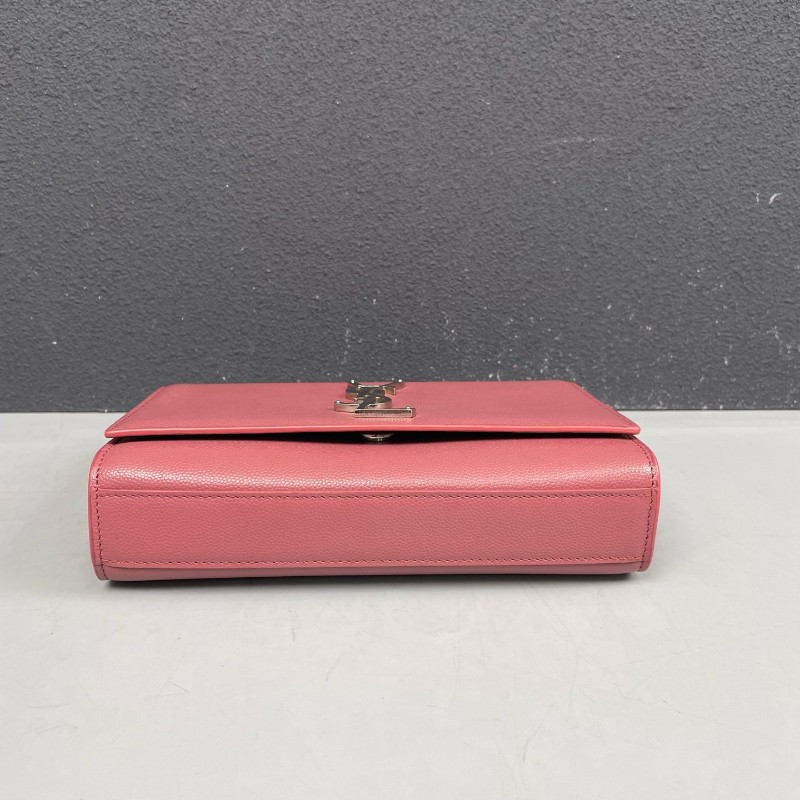 YSL 豆沙色銀扣魚子醬牛皮Kate鏈條包-4