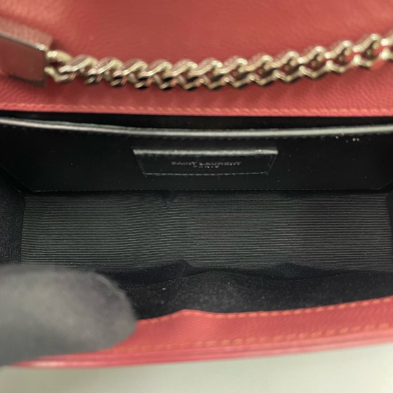 YSL 豆沙色銀扣魚子醬牛皮Kate鏈條包-7