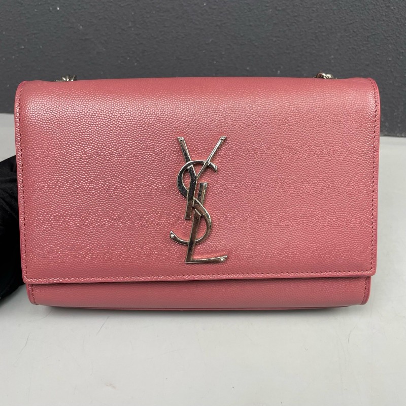 YSL 豆沙色銀扣魚子醬牛皮Kate鏈條包-8