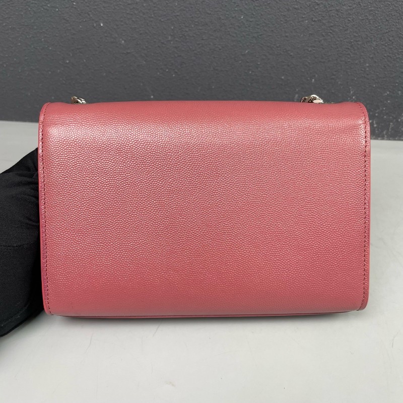 YSL 豆沙色銀扣魚子醬牛皮Kate鏈條包-9