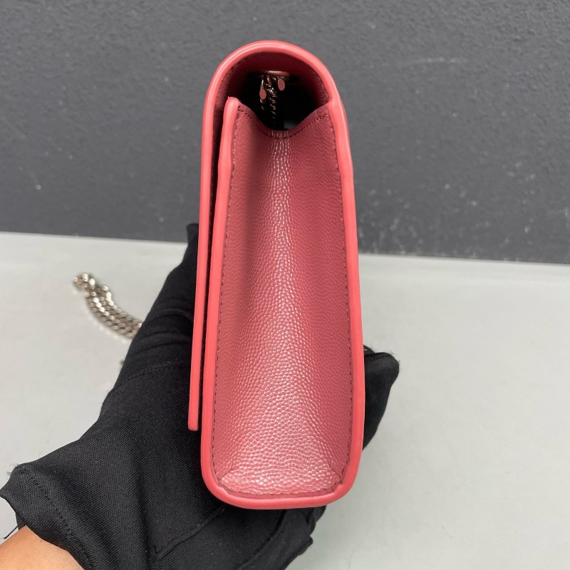 YSL 豆沙色銀扣魚子醬牛皮Kate鏈條包-10