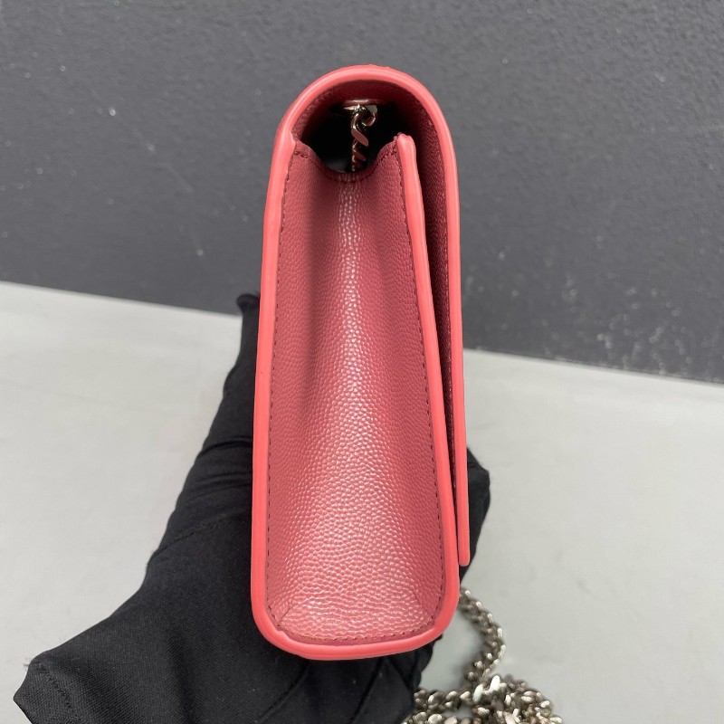 YSL 豆沙色銀扣魚子醬牛皮Kate鏈條包-11