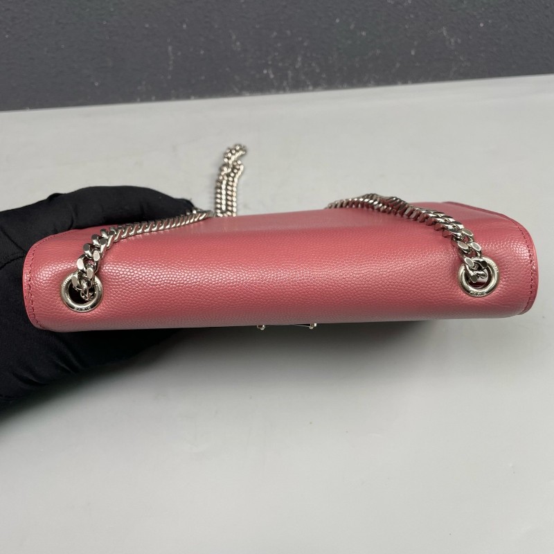 YSL 豆沙色銀扣魚子醬牛皮Kate鏈條包-13