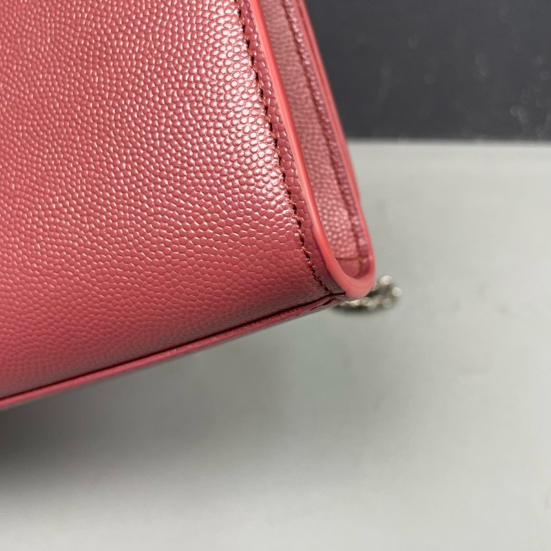 YSL 豆沙色銀扣魚子醬牛皮Kate鏈條包-16