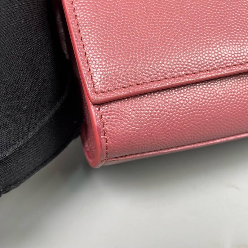 YSL 豆沙色銀扣魚子醬牛皮Kate鏈條包-17