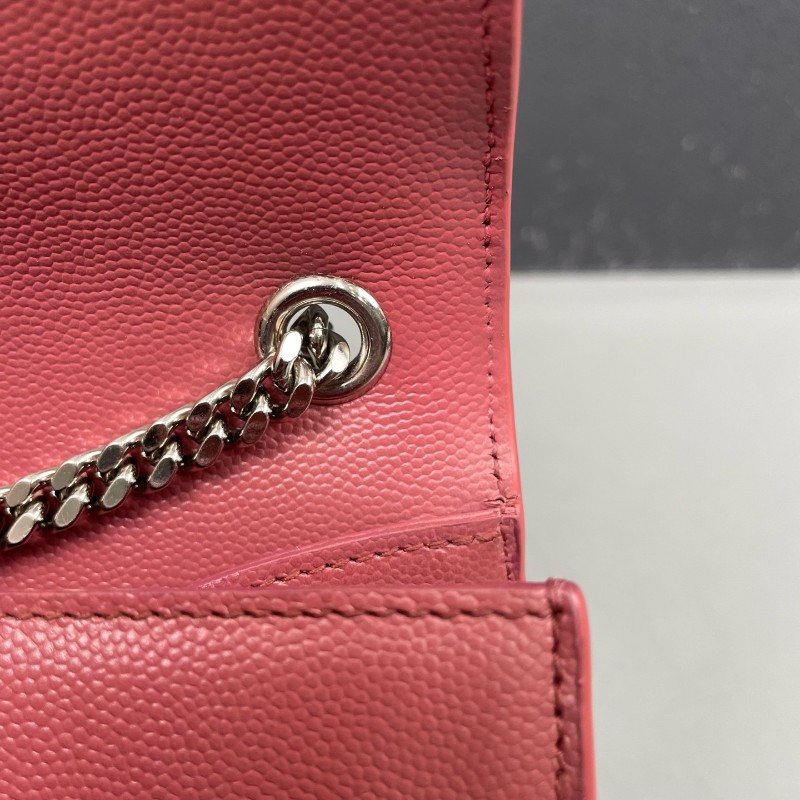 YSL 豆沙色銀扣魚子醬牛皮Kate鏈條包-19