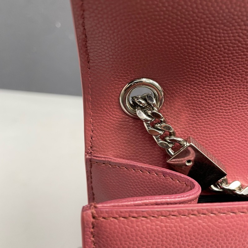 YSL 豆沙色銀扣魚子醬牛皮Kate鏈條包-20