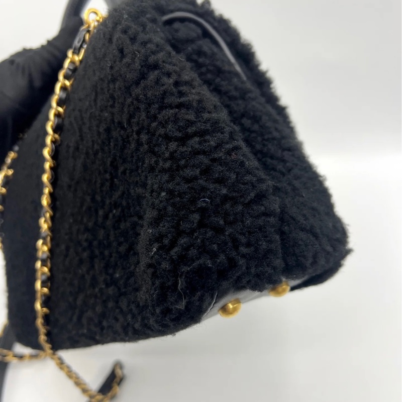 香奈兒Chanel coco handle24小號 黑色毛毛金釦限量鏈條小包 handle 極新-4