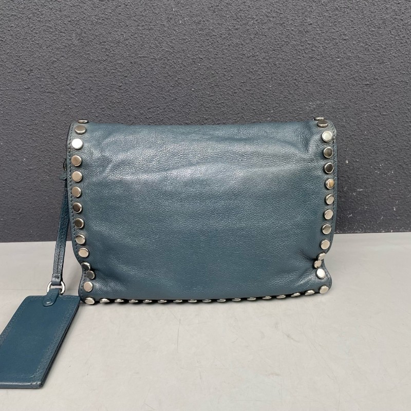Prada 霧霾藍全皮鉚釘 肩背包斜背包-1