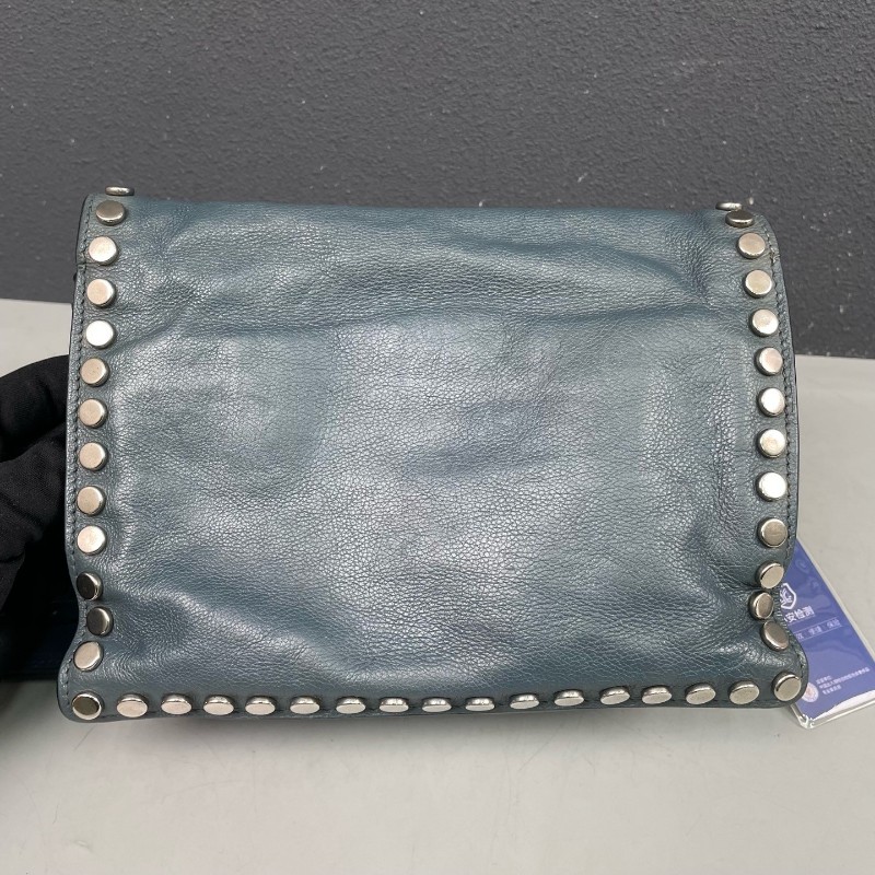 Prada 霧霾藍全皮鉚釘 肩背包斜背包-9