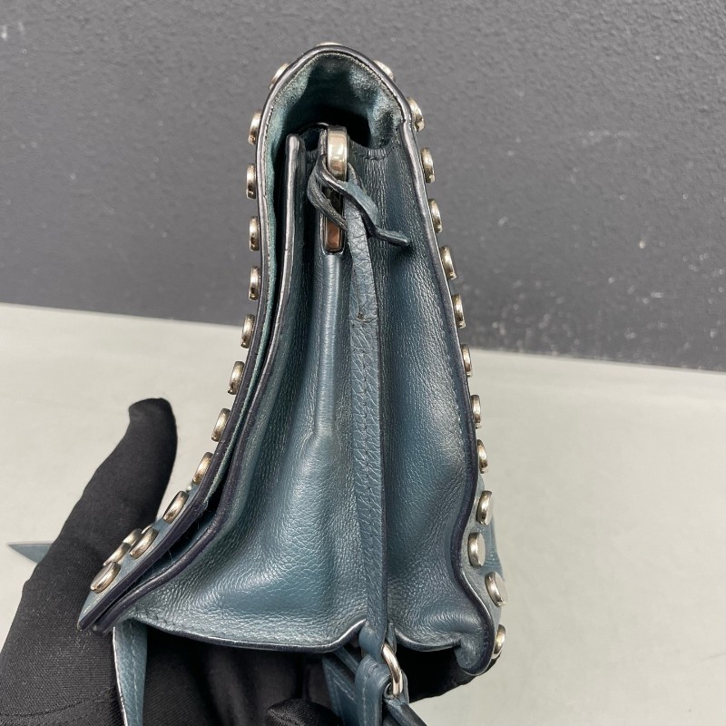Prada 霧霾藍全皮鉚釘 肩背包斜背包-10