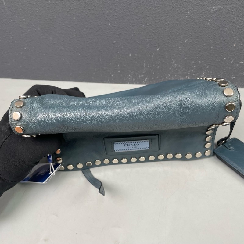 Prada 霧霾藍全皮鉚釘 肩背包斜背包-13