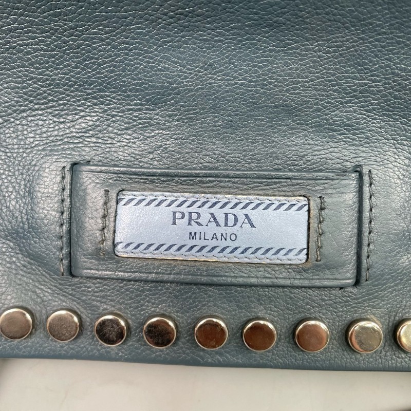 Prada 霧霾藍全皮鉚釘 肩背包斜背包-14