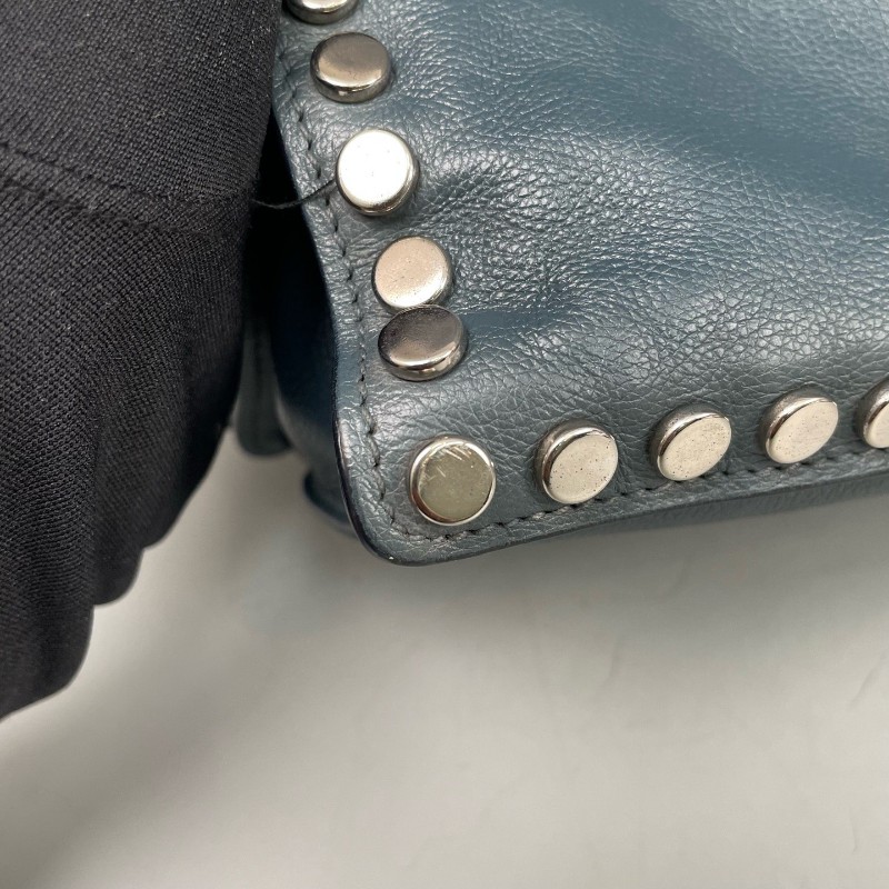 Prada 霧霾藍全皮鉚釘 肩背包斜背包-17