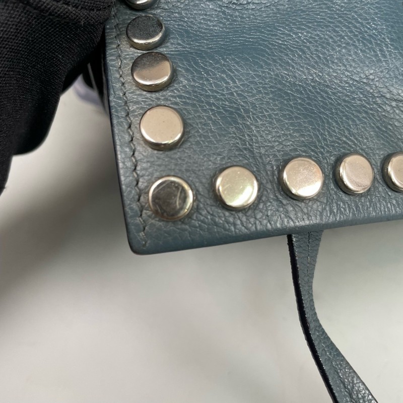 Prada 霧霾藍全皮鉚釘 肩背包斜背包-19