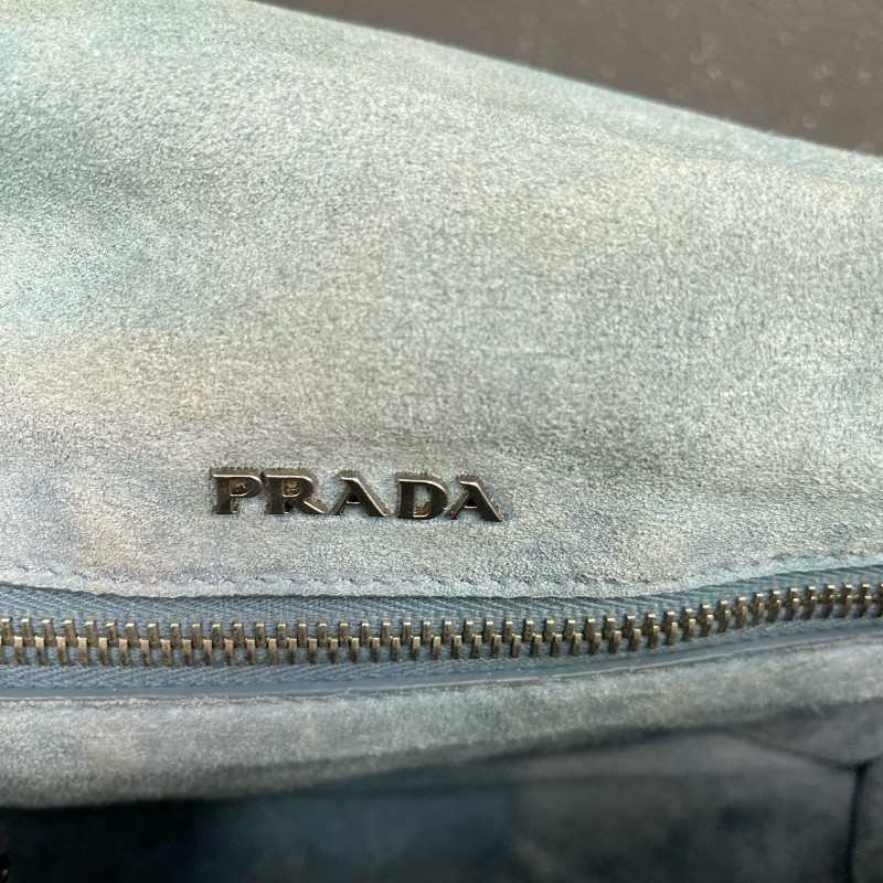 Prada 霧霾藍全皮鉚釘 肩背包斜背包-22