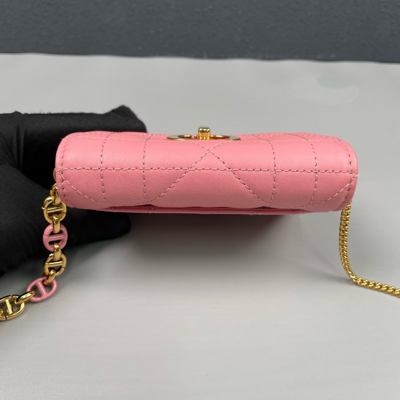 Dior 粉色全皮金扣miss Caro超迷你鏈條包-5