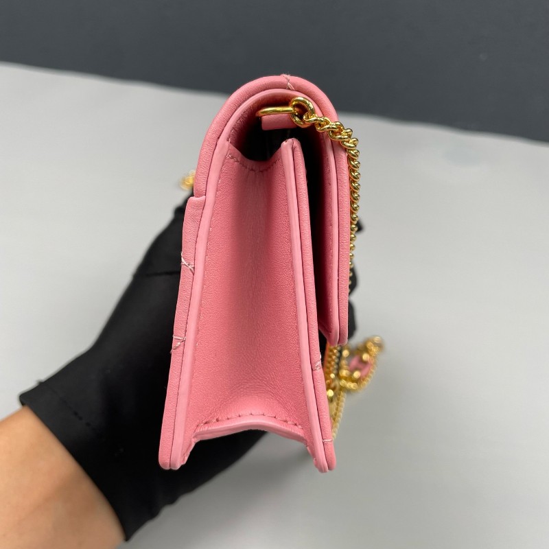 Dior 粉色全皮金扣miss Caro超迷你鏈條包-11