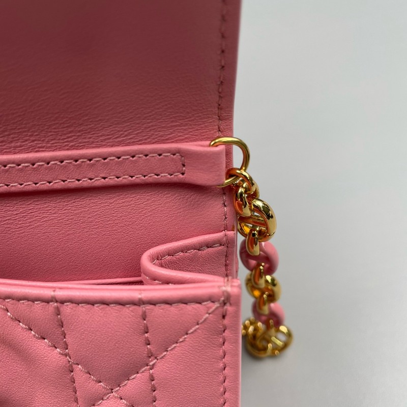 Dior 粉色全皮金扣miss Caro超迷你鏈條包-16