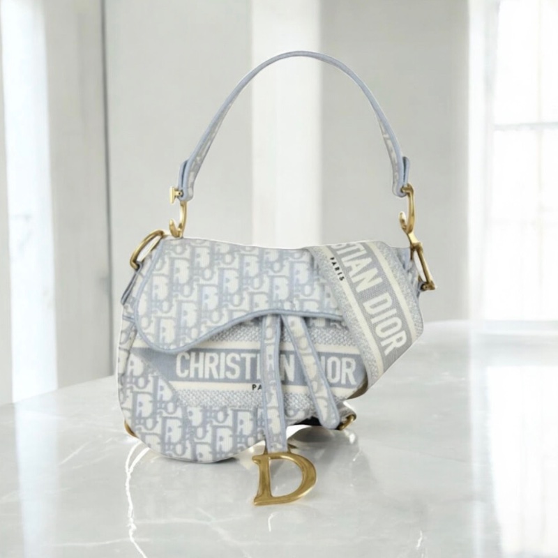 「JL精品代購」9新 Dior 老花馬鞍包 灰中號-0