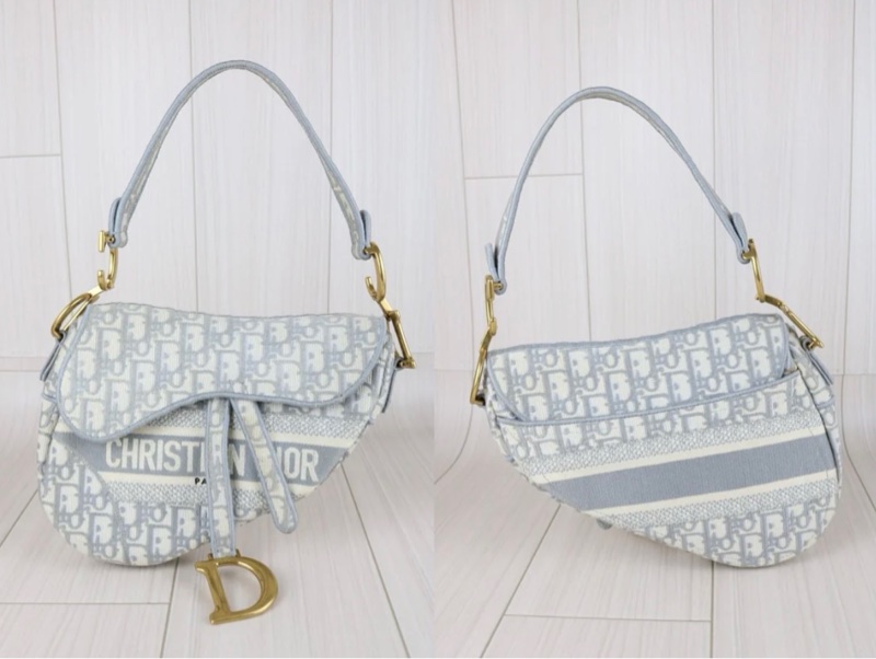 「JL精品代購」9新 Dior 老花馬鞍包 灰中號-2