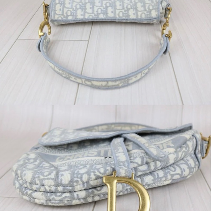 「JL精品代購」9新 Dior 老花馬鞍包 灰中號-4