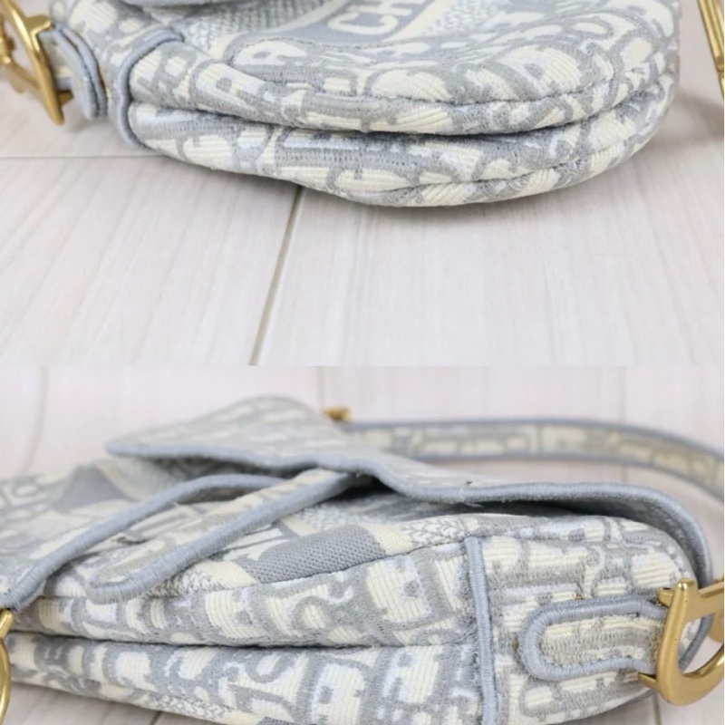 「JL精品代購」9新 Dior 老花馬鞍包 灰中號-5