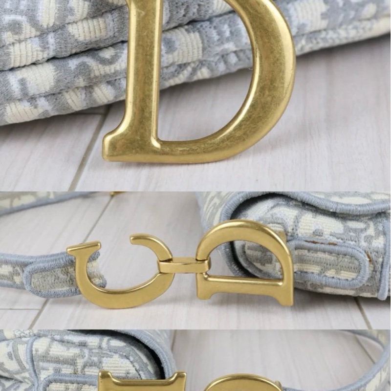 「JL精品代購」9新 Dior 老花馬鞍包 灰中號-7