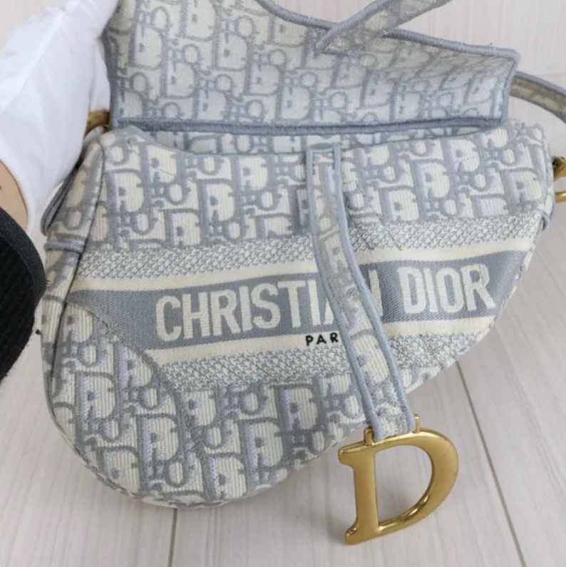 「JL精品代購」9新 Dior 老花馬鞍包 灰中號-12