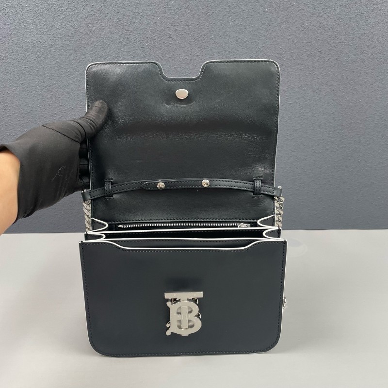 Burberry印花鏈條單肩斜挎拼色翻蓋郵差包-6