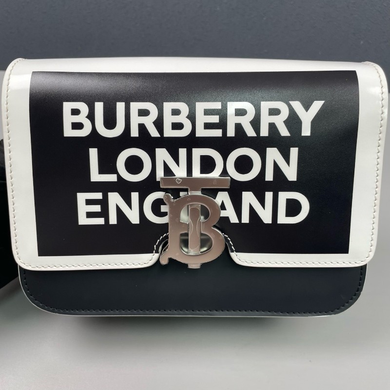 Burberry印花鏈條單肩斜挎拼色翻蓋郵差包-8