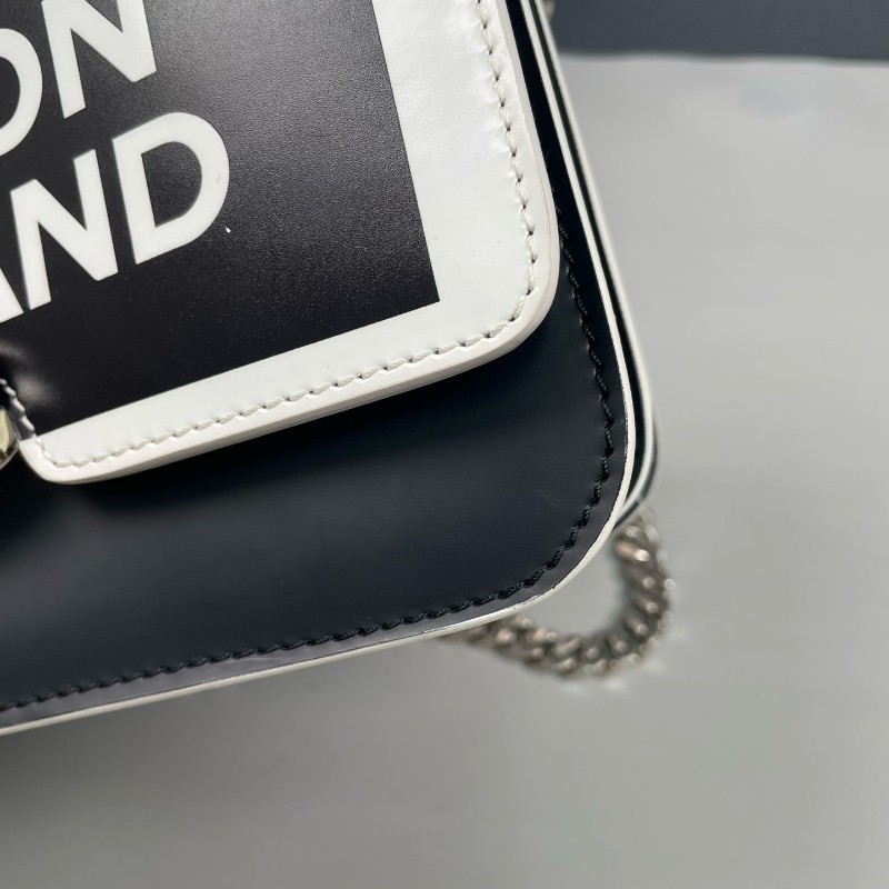 Burberry印花鏈條單肩斜挎拼色翻蓋郵差包-20