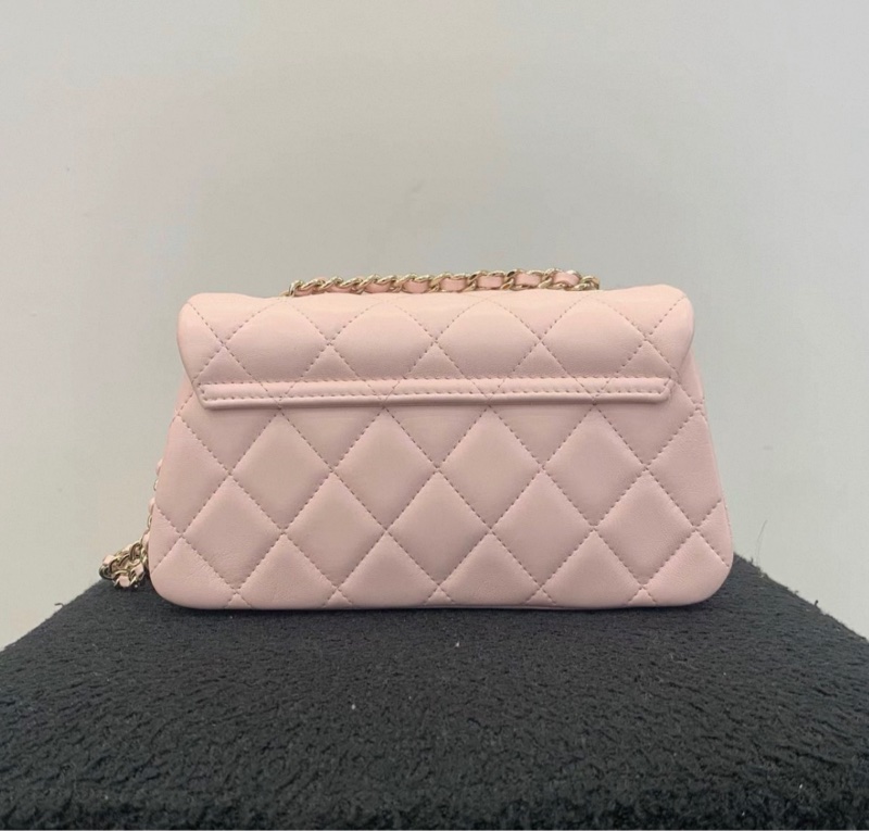 閒置新 CHANEL香奈兒 25S 菱格紋皮穿鏈金扣 肩帶 斜挎單肩包 女款 粉色 鐳射款 底長19-2