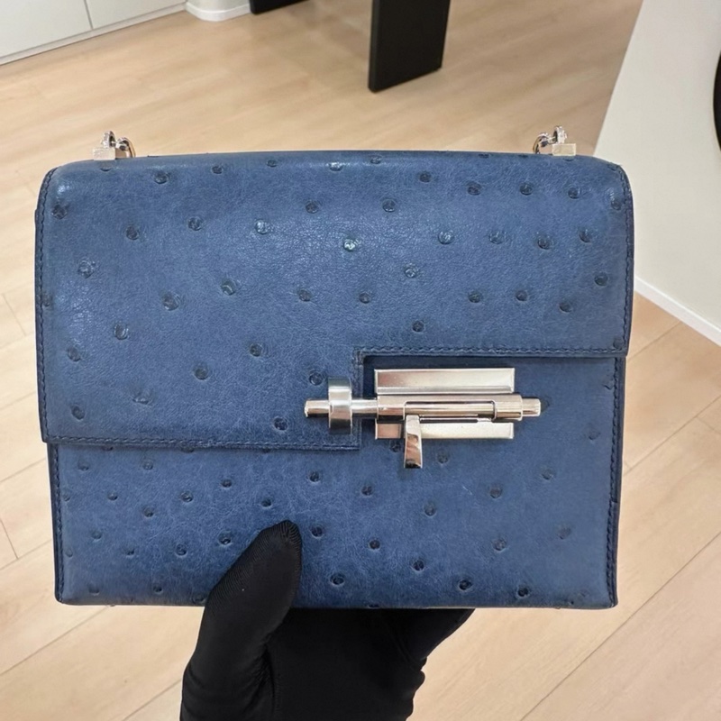 愛馬仕Mini Verrou 17包霧霾藍銀扣-0