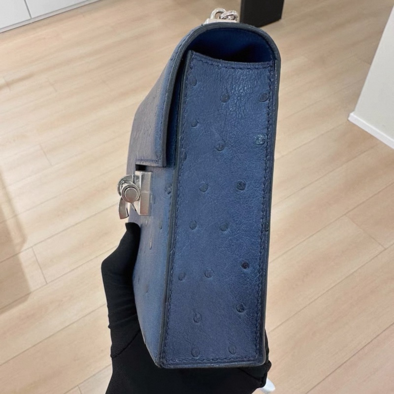 愛馬仕Mini Verrou 17包霧霾藍銀扣-1