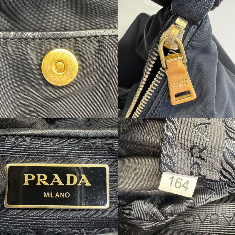 PRADA三角標降落傘尼龍托特包黑色-7