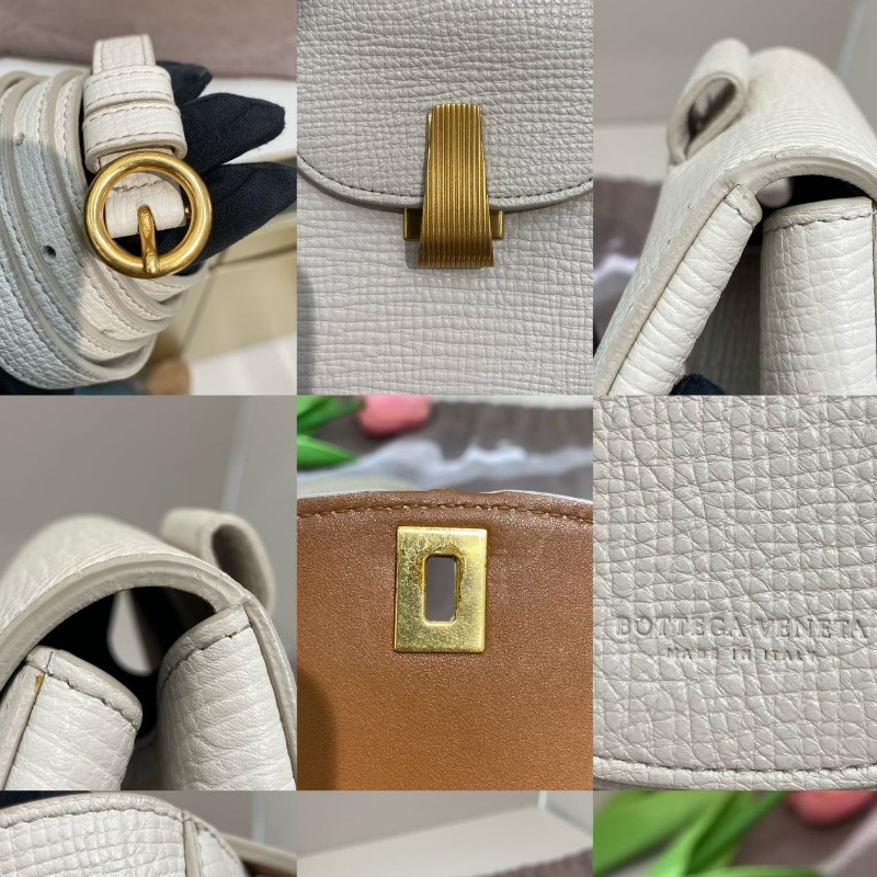 BV小牛皮圓餅馬鞍小豬包白色-6