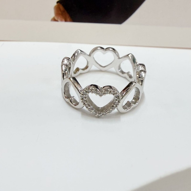 Tiffany鑲鑽愛心鏤空戒指白金50號/11碼-1