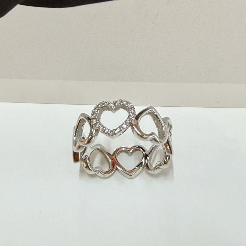 Tiffany鑲鑽愛心鏤空戒指白金50號/11碼-3