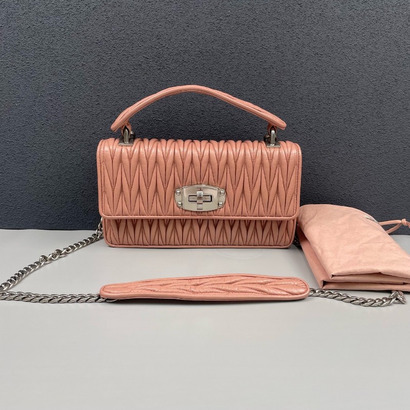 MiuMiu 粉色全皮皺褶手提包肩背包-0