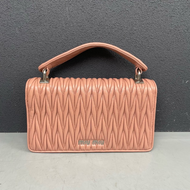 MiuMiu 粉色全皮皺褶手提包肩背包-1