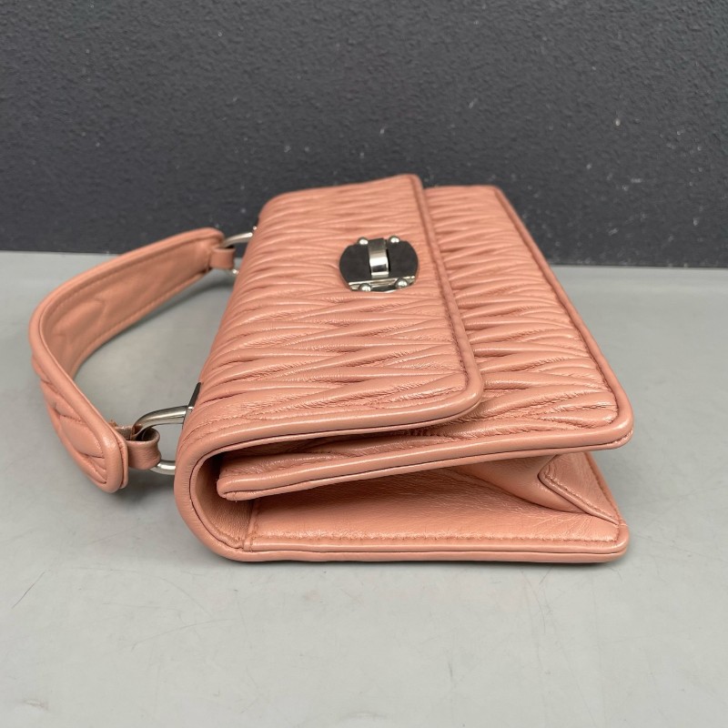 MiuMiu 粉色全皮皺褶手提包肩背包-2