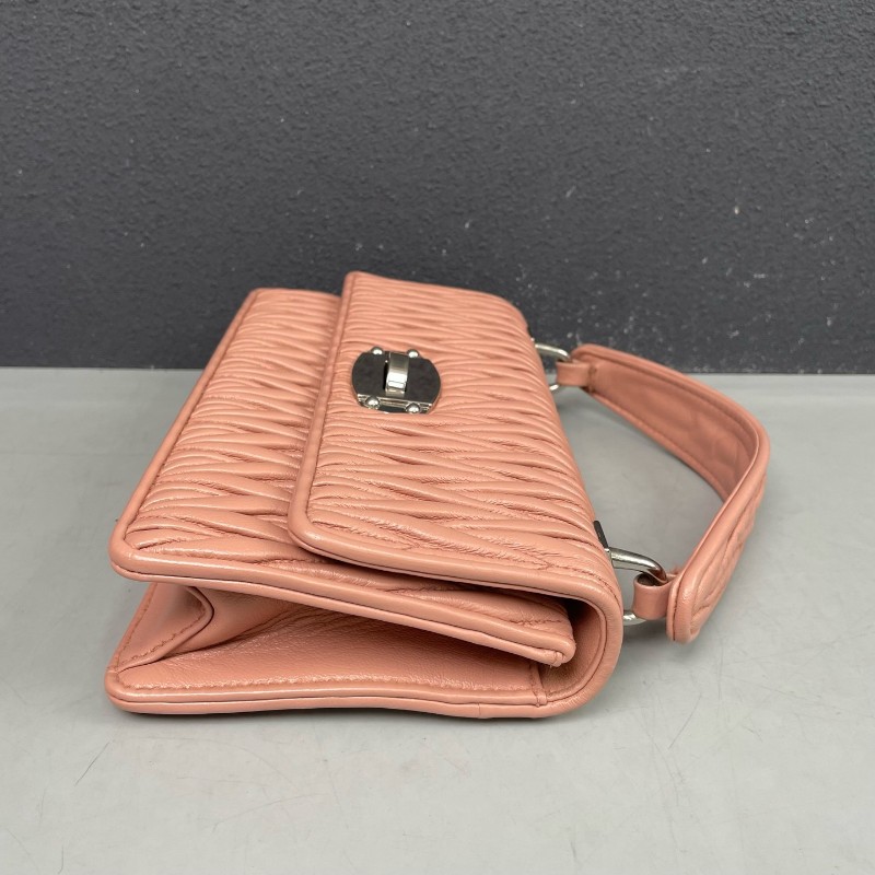 MiuMiu 粉色全皮皺褶手提包肩背包-3