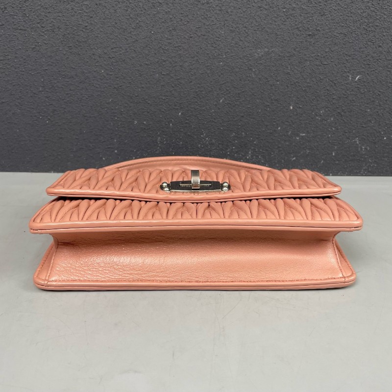 MiuMiu 粉色全皮皺褶手提包肩背包-4