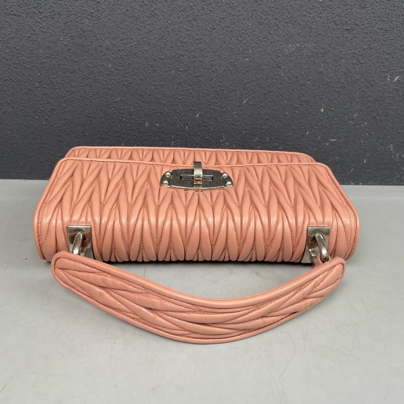 MiuMiu 粉色全皮皺褶手提包肩背包-5