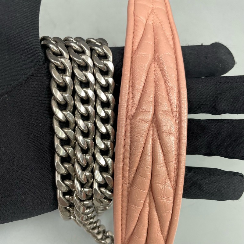 MiuMiu 粉色全皮皺褶手提包肩背包-8