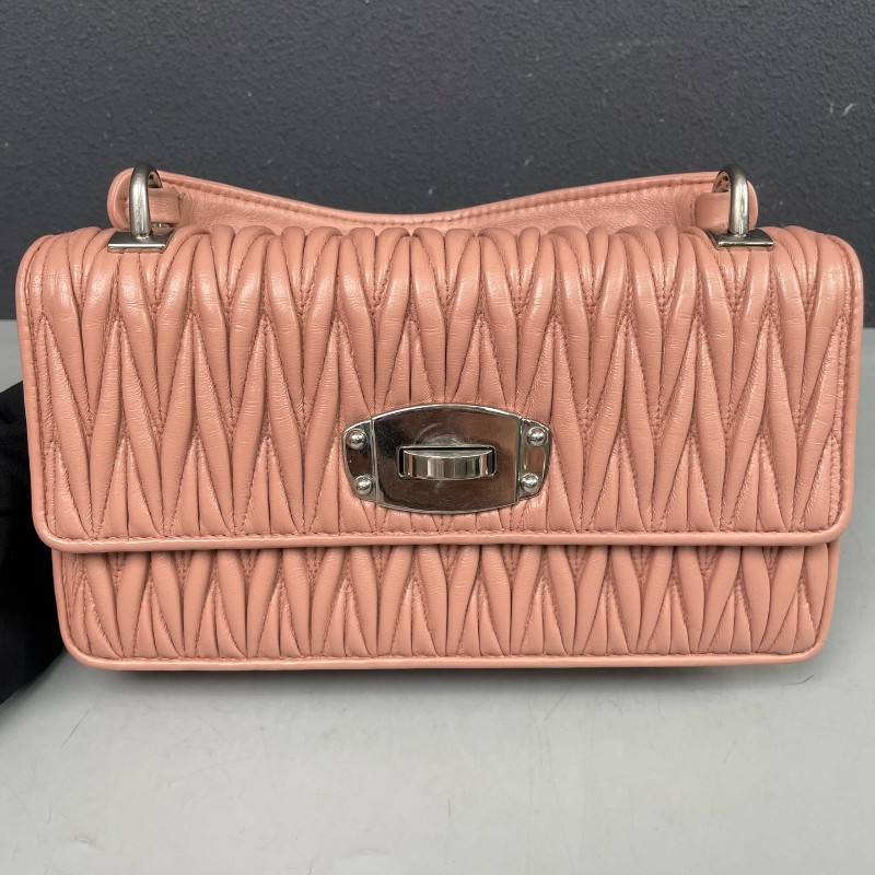 MiuMiu 粉色全皮皺褶手提包肩背包-9